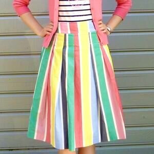 Boden Rainbow Stripe A-Line Pleated Midi Skirt Colorful Size 8 Long